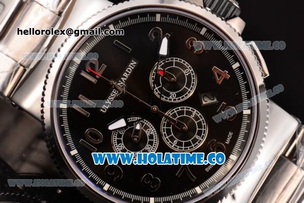 Ulysse Nardin Maxi Marine Chrono Swiss Valjoux 7750-SHG Automatic Steel Case/Bracelet with Black Dial and Arabic Numeral Markers (EF) - Click Image to Close